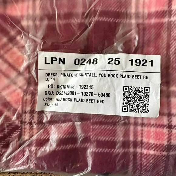 FabKids pinafore skirtall you rock plaid beet red -14 - Picture 7 of 8